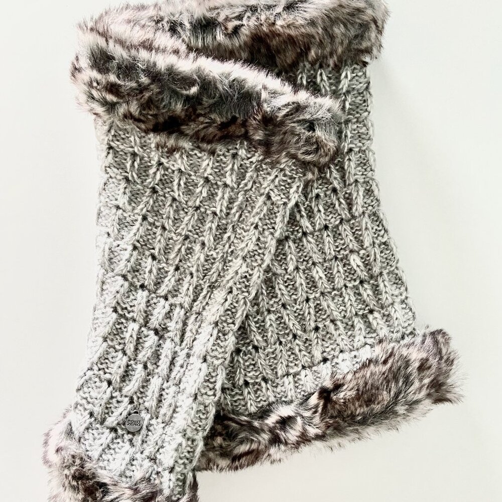 POINT ZERO Grey Knit Infinity Scarf with Faux Fur Trim